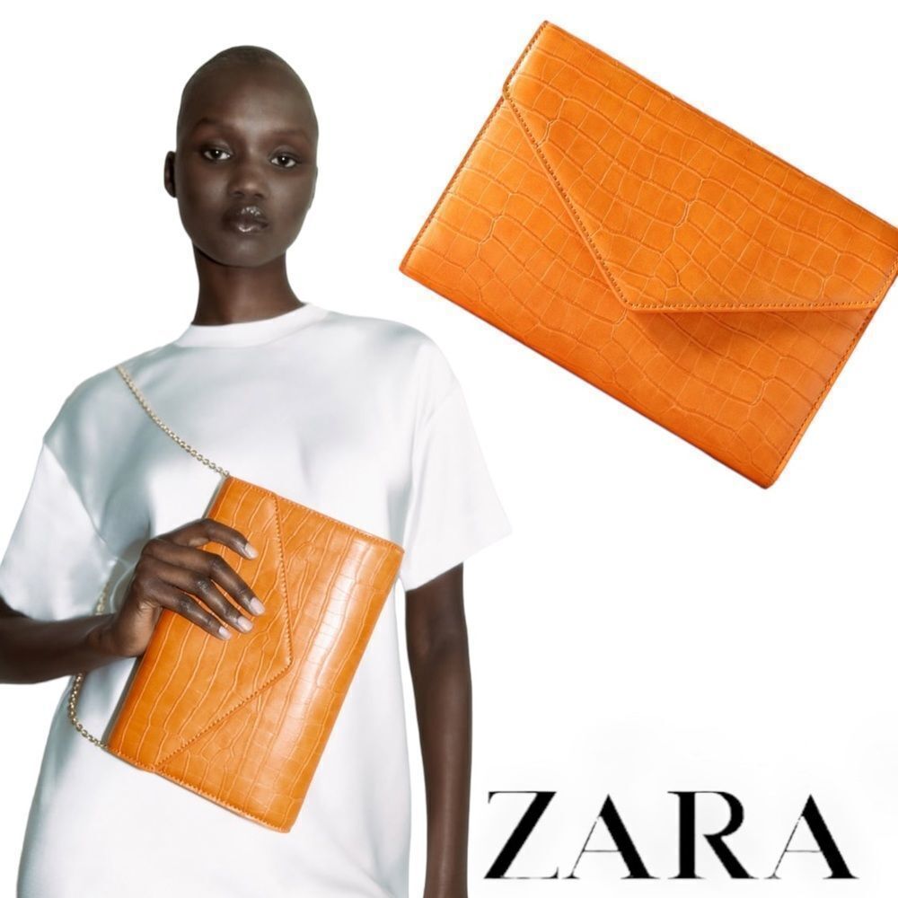 Zara Orange Croc-Embossed Clutch